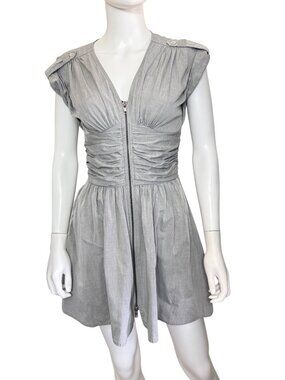 XXI Dress Womens S Gray Cotton Zippered Ruched Cap Sleeve Casual Mini